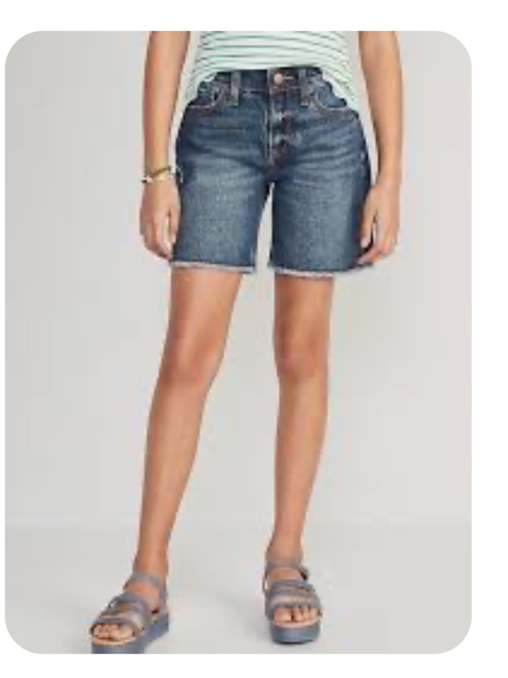 Girls Old Navy Classic High-Rise Bermuda Denim Shorts Medium Wash
